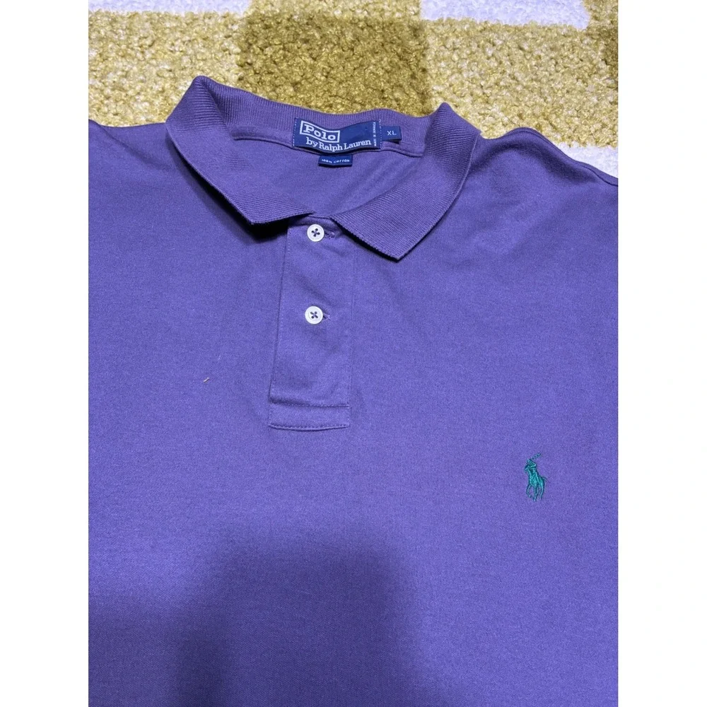Polo Ralph Lauren Mens XL Purple Short Sleeve Polo Shirt Green Pony Logo Vintage